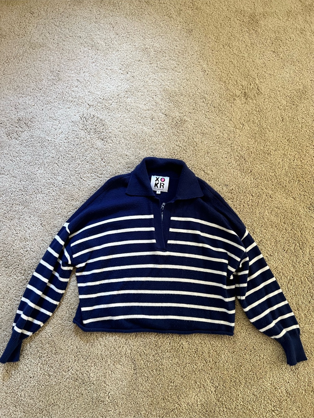 Rosenthal Navy and White Striped V-Neck Pullover Sweater